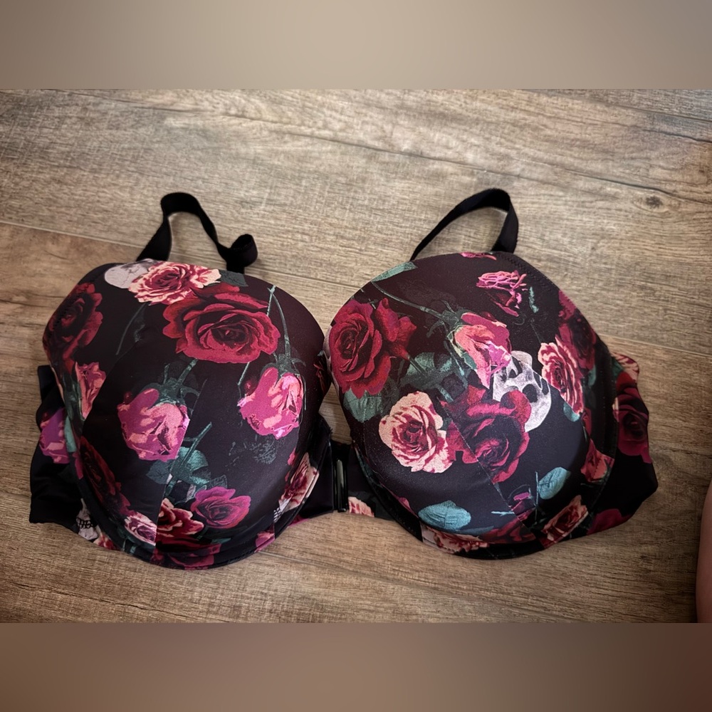 Floral Print Women's Bra - Black and Pink